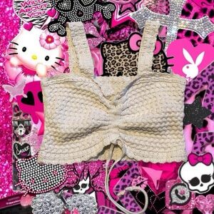 Cream Textured Crochet Crop Top